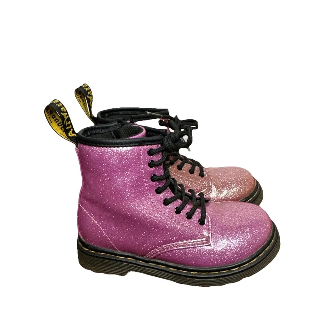 Dr Martens 1460 Glitter T Pink Lace-Up/Zip-Up Boots  Little Girls Youth‎ Sz 10C